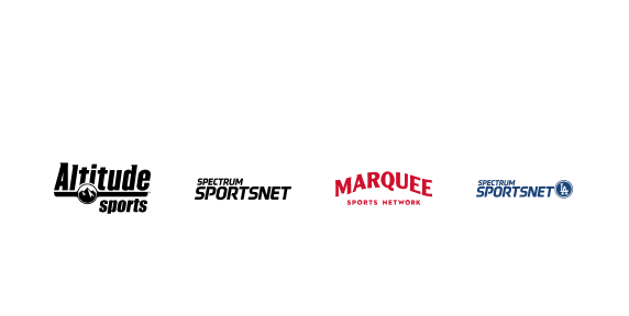 Logos for Altitude Sports, Spectrum SportsNet, Spectrum SportsNet LA, Marquee Sports, and Bally Sports.