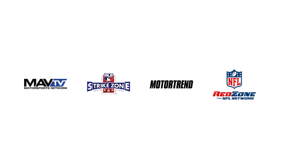 Logos for MAVTV, Strike Zone, MotorTrend, and NFL RedZone.